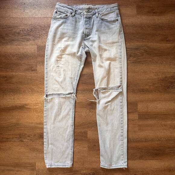 Levi's Jeans Mens 29x31 Light Blue 501 Distressed Ripped Cotton Denim Pants - Picture 1 of 7